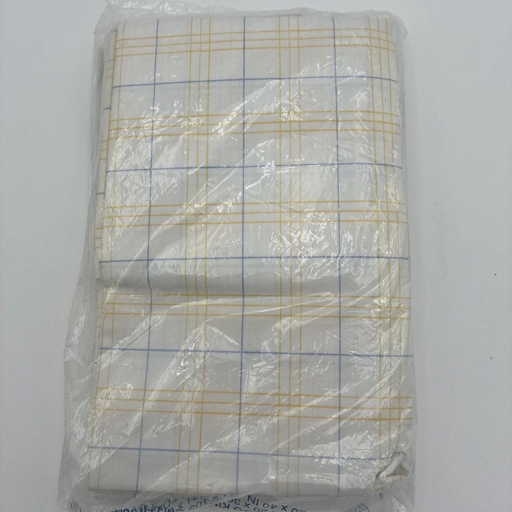 Vintage King Pillowcases No-Iron Percale Plaid Blue Yellow White Set of 2 USA